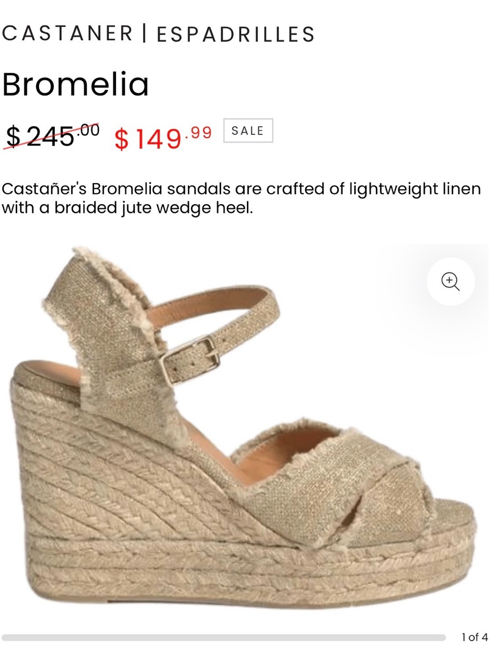 Castaner Bromelia Wedge Espadrille Sandals in light gold